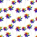 Drawing rainbow blades of paper turbines illustration seamless pattern Royalty Free Stock Photo