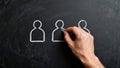Drawing Recruitment Icons, Using Chalk Drawings To Depict Selection Processes In Brainstorming Educational Environment Royalty Free Stock Photo