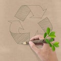 Drawing recycle symbol on Brown Recycled Paper. Royalty Free Stock Photo