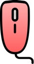 The drawing of a red computer mouse, a small hardware input device used by hand. Illustration and vector. Cartoon.