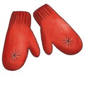 drawing red knitted mittens