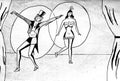 Drawing representing two dancers in a cabaret show Royalty Free Stock Photo