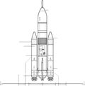 Drawing of Rocket N1 soviet Super Heavy Lift Launch Vehicle in Technical Blueprint Style Royalty Free Stock Photo