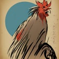 Drawing of a rooster in Japanese ink style