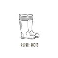 Drawing rubber boots in the style of doodle. Vector illustration of autumn shoes. Hand-drawn illustration