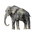 Drawing from a sacred animal elephant made of polygons triangles of different sizes in different shades of gray