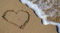 Drawing in sand for Happy Valentines Day, wedding