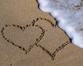 Drawing in sand for Happy Valentines Day, wedding Royalty Free Stock Photo