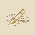 Drawing of a sandboard on rolling dunes, styled in a minimalistic design. The Royalty Free Stock Photo