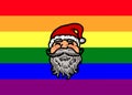 Drawing of Santa Claus face on gay pride flag background to celebrate Christmas Royalty Free Stock Photo