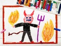 drawing: scary devil with pitchfork