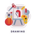 Drawing School Subject Icon, Education and Science Discipline with Related Elements Flat Style Vector Illustration Royalty Free Stock Photo