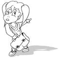 Drawing of a Schoolgirl with a Schoolbag in her Hand and Pointing a Finger Royalty Free Stock Photo