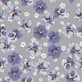 Drawing of seamless pattern with viola flowers