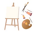 drawing set. easel, paints and brushes Royalty Free Stock Photo