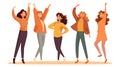 Drawing of several girls dancing and rejoicing on a white background vector
