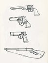 Four different guns drawn