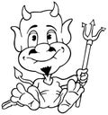 Drawing of a Sitting Devil with a Trident