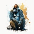 Drawing Sitting Gorilla Monkey Paint Watercolor Generative AI