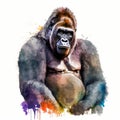 Drawing Sitting Gorilla Monkey Paint Watercolor Generative AI