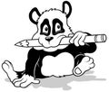 Drawing of a Sitting Panda Bear with a Crayon in his Mouth