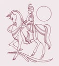 Sketch of bridegroom sitting above the horse and coming to Marriage Hall during Wedding Ceremony it is hindu ritual, Editable