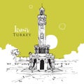 Drawing sketch of the clock tower at Konak Square in Izmir, Turkey Royalty Free Stock Photo