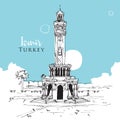 Drawing sketch of the clock tower at Konak Square in Izmir, Turkey Royalty Free Stock Photo