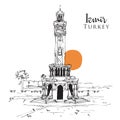 Drawing sketch of the clock tower at Konak Square in Izmir, Turkey Royalty Free Stock Photo