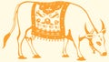 Drawing of Decorated Cow or Kamadhenu. Vector Editable Illustration of Lord Shiva Vehicle Nandi