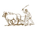 Sketch of doing different types of work by Former in a agricultural field, home and etc., editable outline illustration
