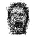 Drawing sketch of expressive face of person screaming loud