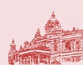 Sketch of Famous Wodeyar Second Largest Palace in Mysore Lalitha Mahal Editable Outline Illustration