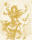 Sketch of Goddess Chamundi or Durga Maa Outline Editable Vector Illustration