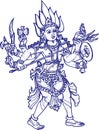 Sketch of Goddess Chamundi or Durga Maa Outline Editable Vector Illustration