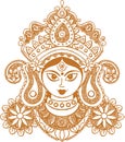 Sketch of Goddess Chamundi or Durga Maa Outline Editable Vector Illustration Royalty Free Stock Photo