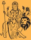 Sketch of Goddess Durgi or Durga Maa Sitting above the Tiger and Lion Killing Mahishasura Outline Editable Vector Illustration Royalty Free Stock Photo