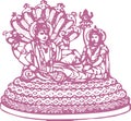 Sketch of goddess lakshmi sitting and vishnu sleeping pose editable outline vector illustration