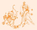 Sketch of the hindu epic Mahabharata`s Lord Krishna showing vishwaroopa and telling the Gita in a Kurukshetra War editable outlin
