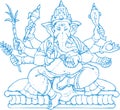 Sketch of Hindu God Lord Ganapati or Shiva Parvati Son Gajanana outline Editable Vector Illustration