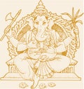 Sketch of Hindu God Lord Ganesha or Vinayaka Outline Editable Vector Illustration