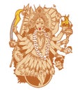 Sketch of Hindu Goddess Durga or Kali Mata Outline Editable Illustration