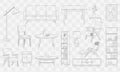 Drawing and sketch of a house plan, kitchen interior, furniture and architecture vector Royalty Free Stock Photo