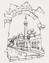 Drawing sketch illustration of Balikligol in Sanliurfa, southeast Turkey