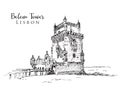 Drawing sketch illustration of Belem Tower