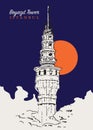 Drawing sketch illustration of Beyazit Tower in Istanbul, Turkiye