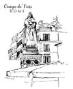 Drawing sketch illustration of Campo di Fiori, Rome