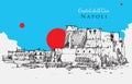 Drawing sketch illustration of Castel dell`Ovo in Naples, Italy