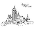 Drawing sketch illustration of Cathedral of Segovia, Spain