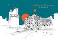 Drawing sketch illustration of Chateau de Chenonceau Royalty Free Stock Photo